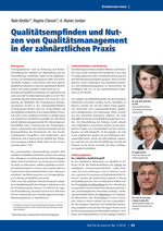 Qualitätsempfinden und Nutzen von Qualitätsmanagement in der zahnärztlichen Praxis Qualitätsempfinden und Nutzen von Qualitätsmanagement in der zahnärztlichen Praxis